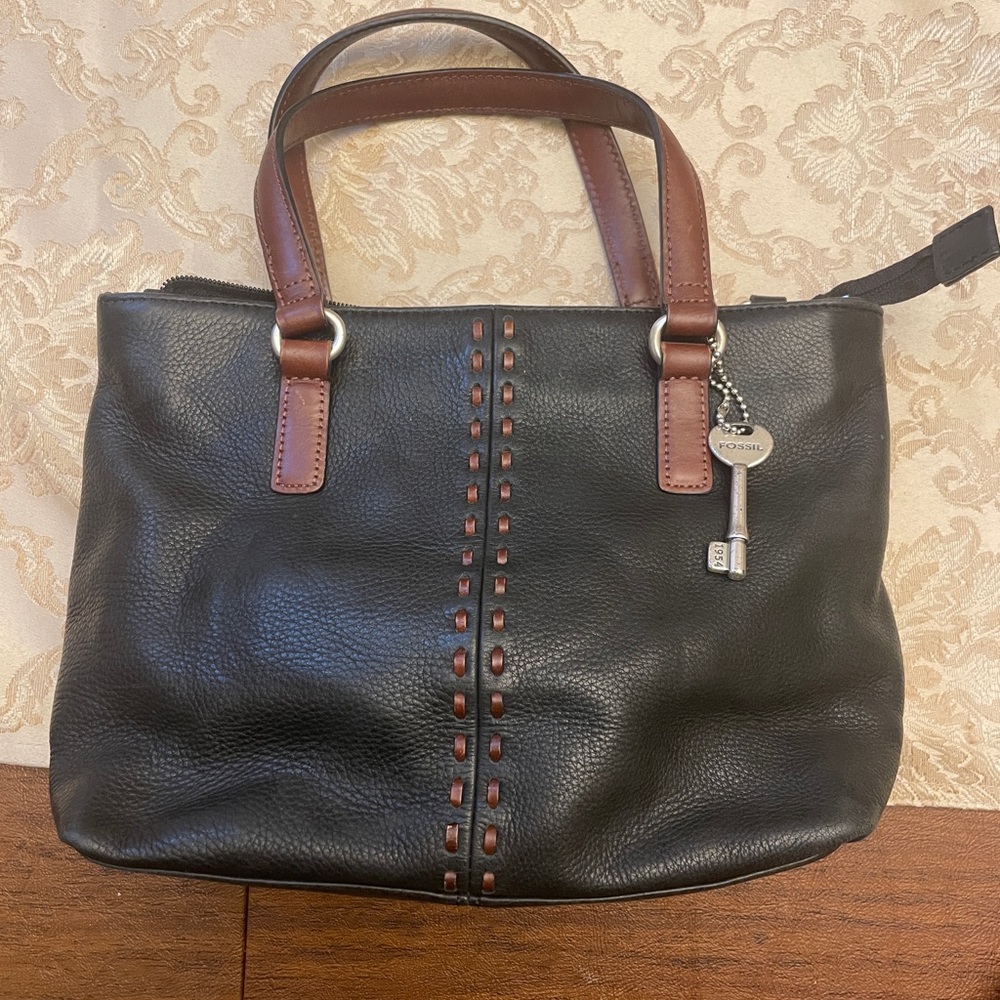 Vintage Fossil and Brown Leather Tote Bag